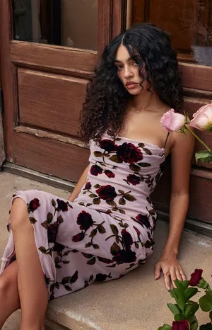 House Of CB Azura Pink Devore Midi Dress size L thumbnail 2