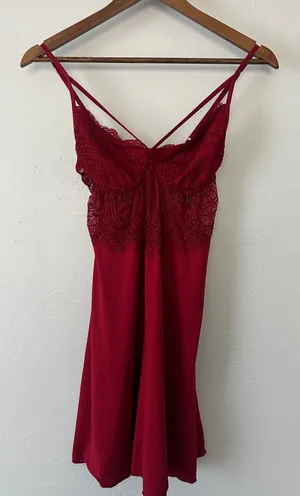 Red Lace-Trim Chemise Nightdress thumbnail 1