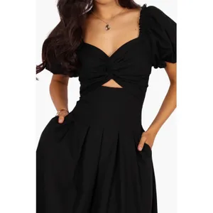 New! Petal & Pup Maria Cutout Midi Dress Black Puff Sleeve Sweetheart Size Small thumbnail 2