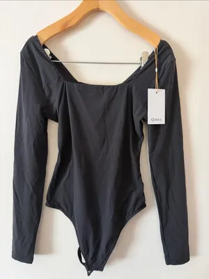 Quince Second Skin Square Neck Long Sleeve Bodysuit in Black Size S thumbnail 5