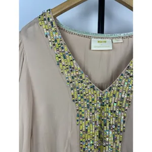 Maeve Anthropologie Cream Kristie Long Balloon Sleeve Sequin‎ Peasant Blouse S thumbnail 3