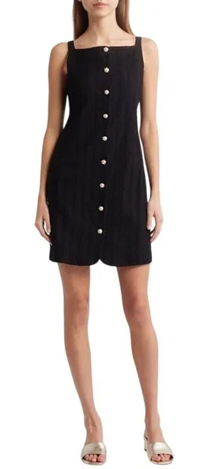 Charles‎ Henry NWT -741 Black Eyelet Mini Dress Pearl Button Square Neck S thumbnail 1