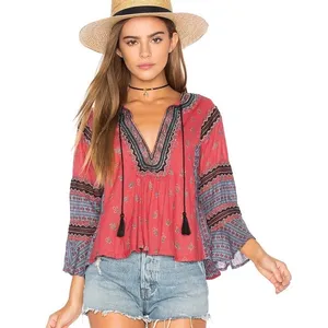 Free People But I Like It Top Blouse‎ Womens Small Red Boho Hippie Whimsy Beach thumbnail 2
