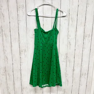 Socialite Polka‎ Dot Fit Flare Dress Womens Size XS Green Navy Blue Mini Stretch thumbnail 6