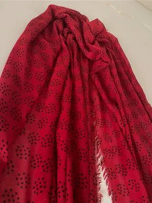 Echo Red Polka Dot Fringed Scarf thumbnail 3