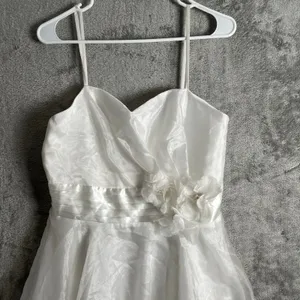 Vintage Eliza J Romantic White Organza Wedding Bridal Dress Floral Waist Detail‎ thumbnail 6