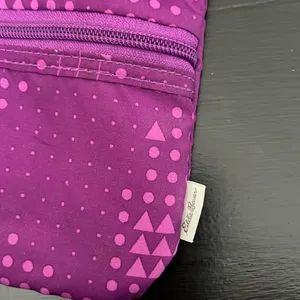 Eddie Bauer Purple Geometric Crossbody‎ Bag Triple Zip Travel Purse Nylon thumbnail 2