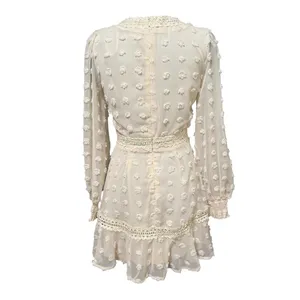Lulus Might Be Magic Ivory Clip Dot Lace Long Sleeve Ruffle Mini Dress Small NWT thumbnail 7