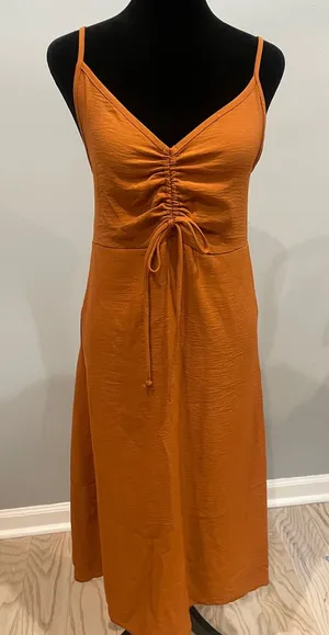 See You Monday Women’s Spaghetti Strap Ruched Front Midi Dress - Rusty Orange small new thumbnail 1