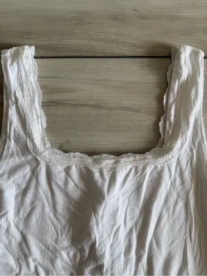 Montgomery Post Lace Trim Square Neck Knit Tank Top White Small NWT STITCH FIX thumbnail 5