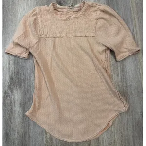 Free People Red Delicious Peach Waffle Knit Smocked Thermal Top‎ Women's Medium thumbnail 2