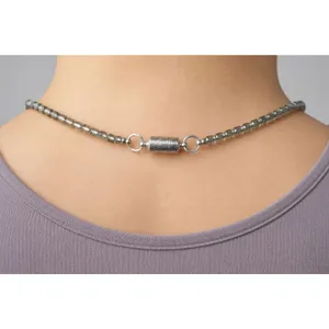 Silver Gray Beaded ID Badge Holder Lanyard 32 Inch Magnetic Clasp Clip thumbnail 2