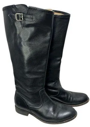 FRYE Pippa Black Back Zip Tall Leather Boots Sz 6.5 thumbnail 1