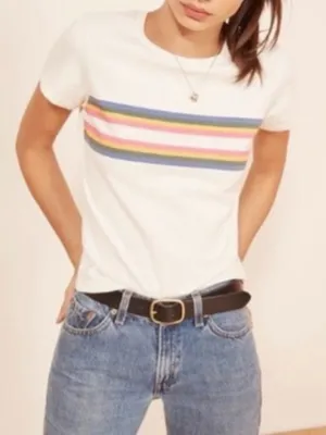 Reformation Women's Retro Rainbow Striped Tee Size XS thumbnail 2