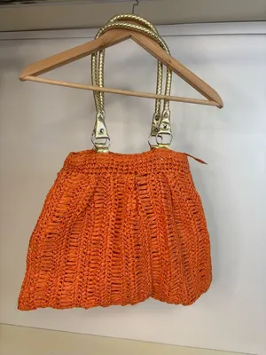NWT Woven Orange Raffia Tote with Braided Gold Handles thumbnail 2