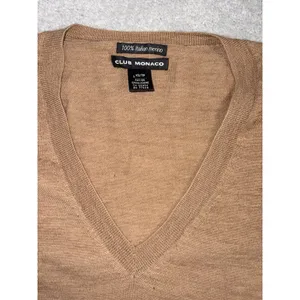 CLUB MONOCO ~ Xs ~‎ Brown 100% Extra Fine Italian Merino Wool Sweater thumbnail 2