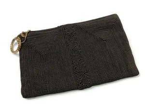 Brown Beaded Elegant Zip Clutch thumbnail 1