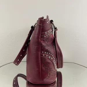Y2K Red Burgundy Faux Tooled Leather Western Studded Shoulder Bag thumbnail 11