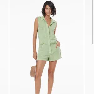 NWT Young Fabulous & Broke Hudson green linen blend cargo romper thumbnail 2