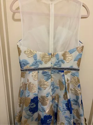 Nicole Miller Blue, Light Blue & Gold Floral Fit-and-Flare Dress thumbnail 4