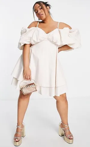 ASOS LUXE Bubble Bardot Mini Dress in Stone Sz.4 NWT thumbnail 1