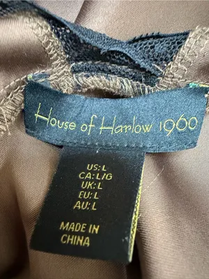 House Of Harlow 1960 Brown Satin Maxi Dress With Black Lace Trim size Large $198 thumbnail 10