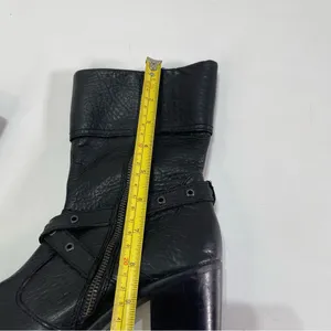 Born Boots Wmn 7.5 Gilary Blck Pebbled Leather Moto Block Heel Biker Belt Strap thumbnail 8