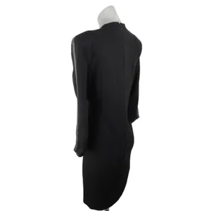 Mango Black V-neck Leather Trim Half Sleeve Career Business Mini Sheath Dress 6 thumbnail 3
