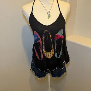 Vintage Y2K Halter Top Backless Flowy Ballet Flats Graphic Tank M thumbnail 7