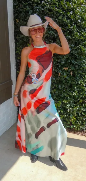 Women’s Multicolor Halter Maxi Dress Red Size XS thumbnail 1