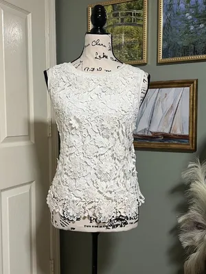 Forever 21 SZ L White Floral Lace Tank Top Coquette Feminine thumbnail 4
