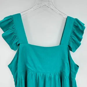 Umgee blouse women's large linen blend ruffle sleeve babydoll green boho beach thumbnail 2