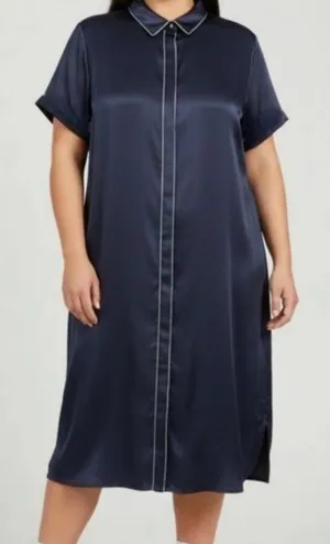 Wildfang The Empower Satin Midi Dress - Navy Satin with Mint Trim - NWT - Sz XL thumbnail 1