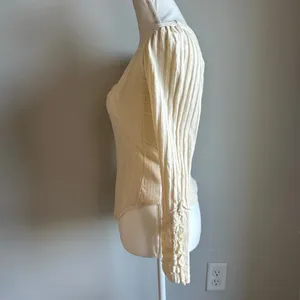 Free People Cottagecore Cream Ribbed Lacey Longsleeve Blouse Size Extra Small thumbnail 3