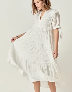 NWT English Factory GINGHAM TIERED MIDI DRESS white womens size medium oversized thumbnail 1