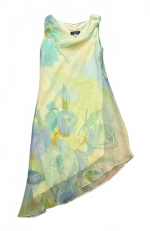 Alyn Paige Y2K Chiffon Dress Floral Asymmetrical Cowl Neck Fairy Midi USA thumbnail 1