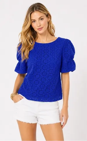 Lilly Pulitzer Shaila Eyelet Lace Puff Sleeve Top thumbnail 1