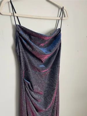 SHEIN Multicolored Iridescent Metallic Slip Midi Dress Sz L thumbnail 4