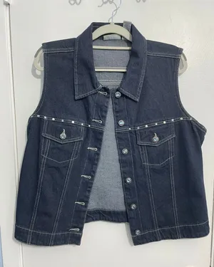 Y2K Faded Glory Denim Vest Large Rhinestones Western Rockabilly Rodeo 90s thumbnail 1