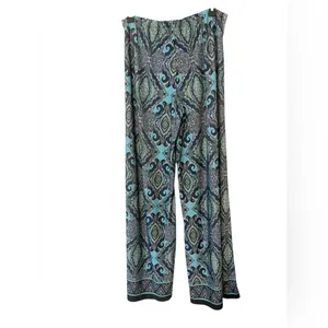 Live‎ and Let Live Womens Teal and Black Paisley Wide Leg Pull On Stretchy Pants thumbnail 2