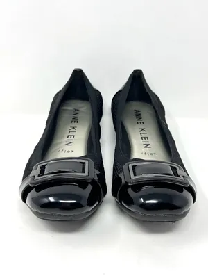 Anne Klein iFlex Akunice Black Knit Patent Ballet Flats Buckle 8M thumbnail 2