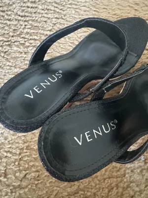 VENUS Black Rhinestone Embellished Cork Platform Wedge Thong Sandals New Size 7 thumbnail 7