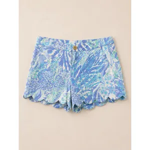 Lilly Pulitzer Womens Shorts 10 Blue Scalloped Hem Buttercup Floral Print thumbnail 2