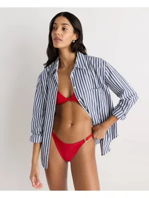NWT Quince Italian High-Leg Ring Bikini Bottom in Cherry Red - Size: Small thumbnail 10