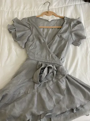 Lucy in the Sky Wrap Dress in Silver Blue Satin thumbnail 1