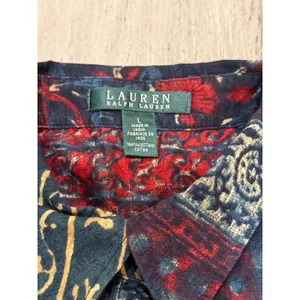 Lauren Ralph Lauren Button Up Shirt Women Navy Red Multi Patchwork Blouse Large thumbnail 8