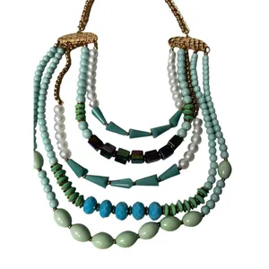 Turquose and faux pearl 5 layer statement necklace thumbnail 10