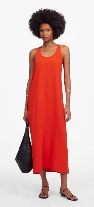 Madewell Dress Small Sleeveless‎ Scoop Neck Midi Bright Orange Relaxed NU577 thumbnail 1