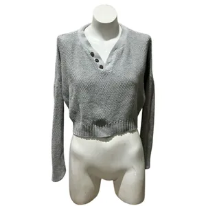 LA Hearts Women's Gray Cropped Henley Sweater Size S Casual Fall thumbnail 7
