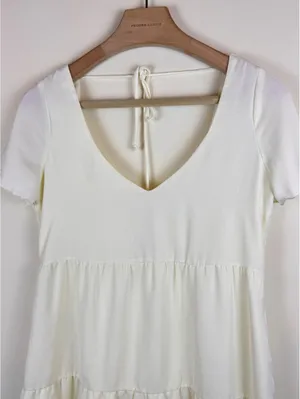 Show Me Your Mumu Ivory Tiered Babydoll Mini Dress XS V Neck Tie Back Bridal thumbnail 6